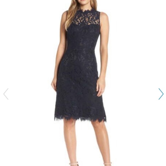 Eliza J Dresses & Skirts - Eliza J High Neck Keyhole Back Lace Sheath Dress